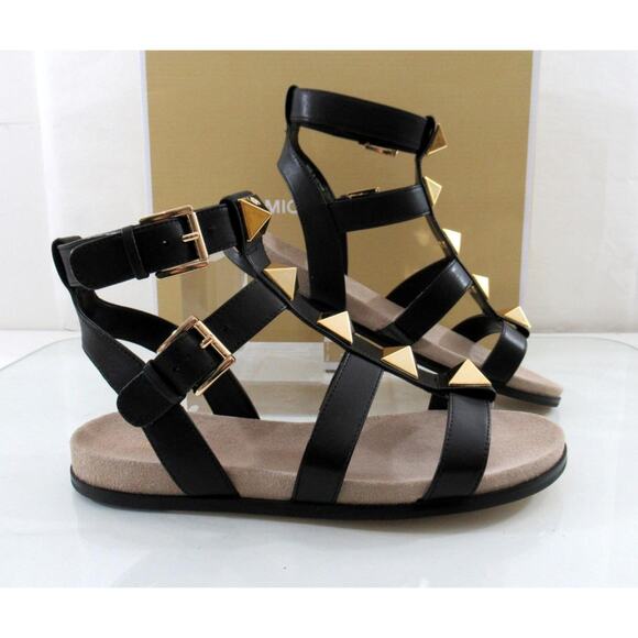 Michael Kors Wren Gladiator Studded Flat Sandals Black Leather Size 6.5 - Picture 4 of 7